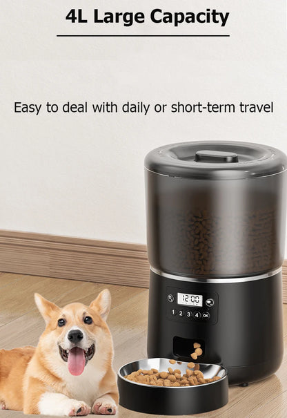 4L Automatic Pet Feeder Cat Food Dispenser Timed and Quantitative Insect and Moisture Resistant Feeding Machine No Food Jamming
