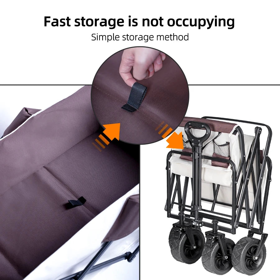 Collapsible Folding Utility Beach Wagon Cart Heavy Duty Large Capacity Fold Wagon Outdoor Trolley Portable Camping Cart Table