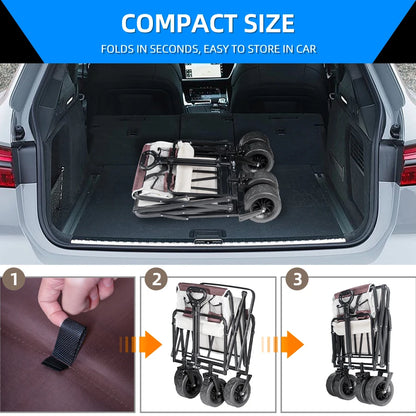 Collapsible Folding Utility Beach Wagon Cart Heavy Duty Large Capacity Fold Wagon Outdoor Trolley Portable Camping Cart Table