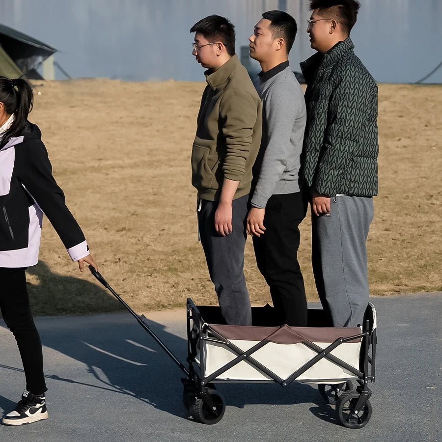 Collapsible Folding Utility Beach Wagon Cart Heavy Duty Large Capacity Fold Wagon Outdoor Trolley Portable Camping Cart Table