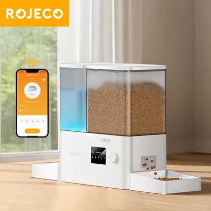 ROJECO Automatic Pet Feeder Gravity Water Fountain 8.5L 2 In 1 WIFI Remote Control Smart Cat Dog Kibble Dispenser Water Drinker
