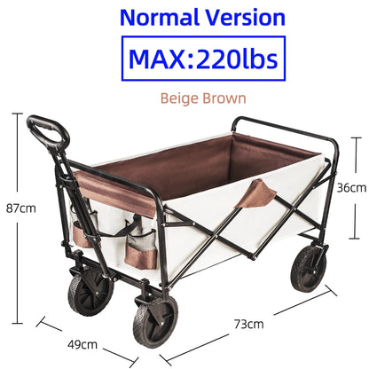 Collapsible Folding Utility Beach Wagon Cart Heavy Duty Large Capacity Fold Wagon Outdoor Trolley Portable Camping Cart Table