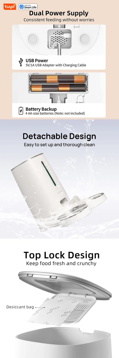 WiFi Automatic Cat Feeders for 2 Cats, 4L Cat Food Dispenser with APP Control, Double Stainless Steel Bowls, Low Food Alarms