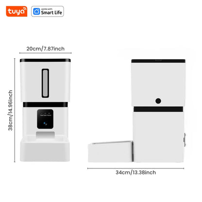 Tuya Smart Cat Food Dispenser Dog Feeder with Camera 5G WiFi 8L Motion Detection HD Video 2-Way Audio Timed Pet Feeder