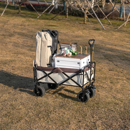 Collapsible Folding Utility Beach Wagon Cart Heavy Duty Large Capacity Fold Wagon Outdoor Trolley Portable Camping Cart Table