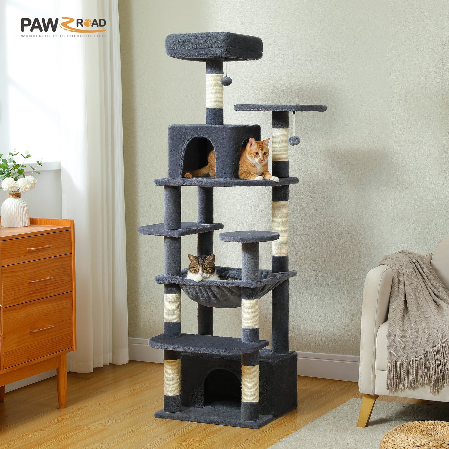 Large Cat Tree and Tower for Indoor Cats With Sisal-Covered Scratching Posts Spacious Hammock Padded Perches and Condos Cat Toys