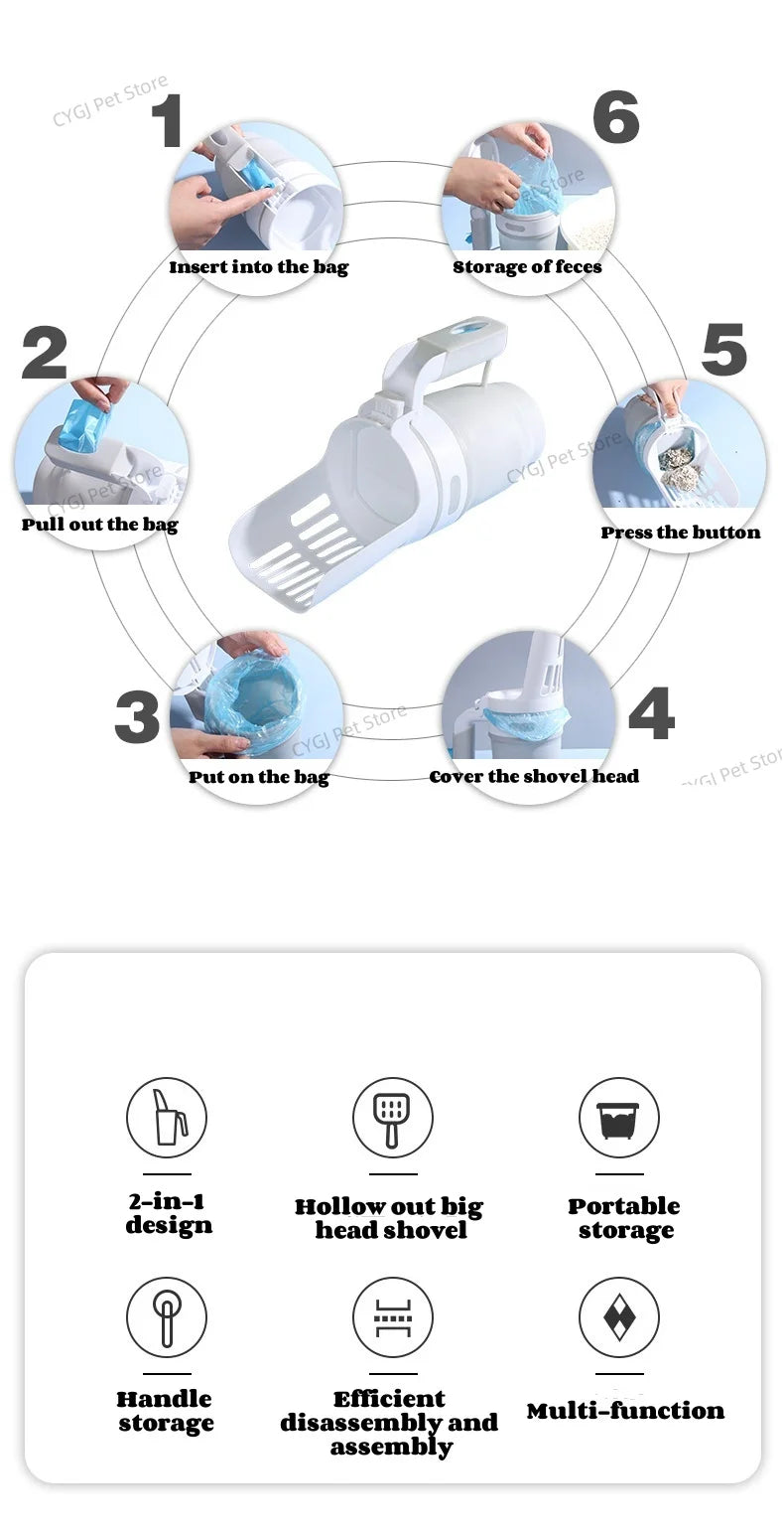 Cat Litter Shovel Scoop with Built-in Garbage Bag For Pet Filter Clean Toilet Garbage Picker Cat Supplies Self Cleaning