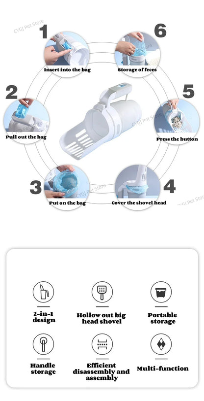 Cat Litter Shovel Scoop with Built-in Garbage Bag For Pet Filter Clean Toilet Garbage Picker Cat Supplies Self Cleaning