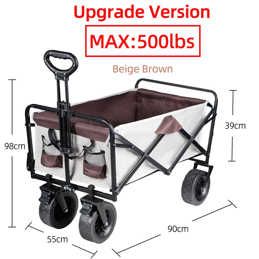 Collapsible Folding Utility Beach Wagon Cart Heavy Duty Large Capacity Fold Wagon Outdoor Trolley Portable Camping Cart Table