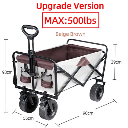 Collapsible Folding Utility Beach Wagon Cart Heavy Duty Large Capacity Fold Wagon Outdoor Trolley Portable Camping Cart Table