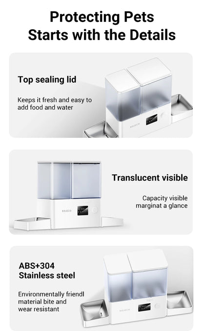 ROJECO Automatic Pet Feeder Gravity Water Fountain 8.5L 2 In 1 WIFI Remote Control Smart Cat Dog Kibble Dispenser Water Drinker