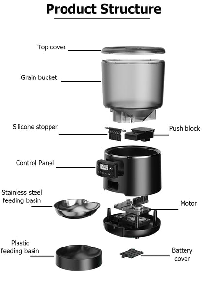 4L Automatic Pet Feeder Cat Food Dispenser Timed and Quantitative Insect and Moisture Resistant Feeding Machine No Food Jamming