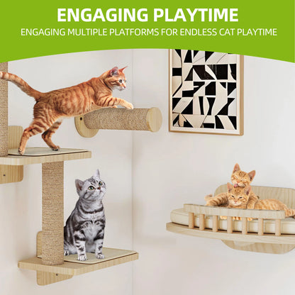 YITAHOME 7-Piece Wood Cat Climbing Wall - 3 Scratching Posts, 2 Platforms & 2 Stairs for Play/Sleep/Lounge