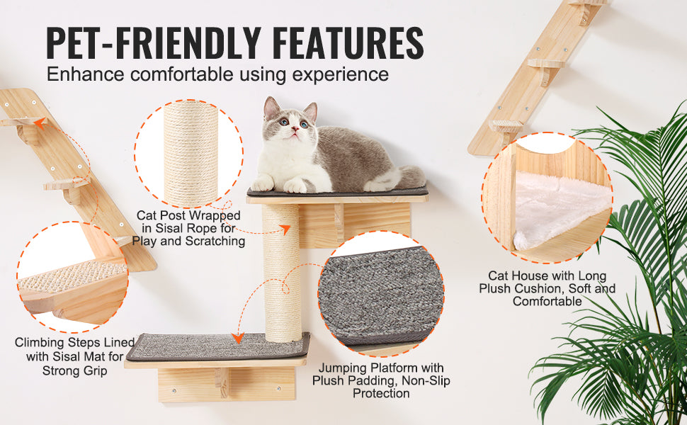 SucceBuy Wall Mounted Cat Shelves Cat Wall Shelves and Perches with Jumping Boards Hammocks & Cat Tree Cat Furniture and Shelves