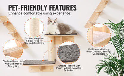 SucceBuy Wall Mounted Cat Shelves Cat Wall Shelves and Perches with Jumping Boards Hammocks & Cat Tree Cat Furniture and Shelves